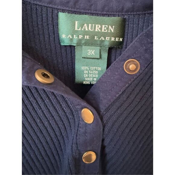 Lauren Ralph Lauren Navy Blue Collard Ribbed Knit Pullover Ling Sleeve top - Picture 5 of 11